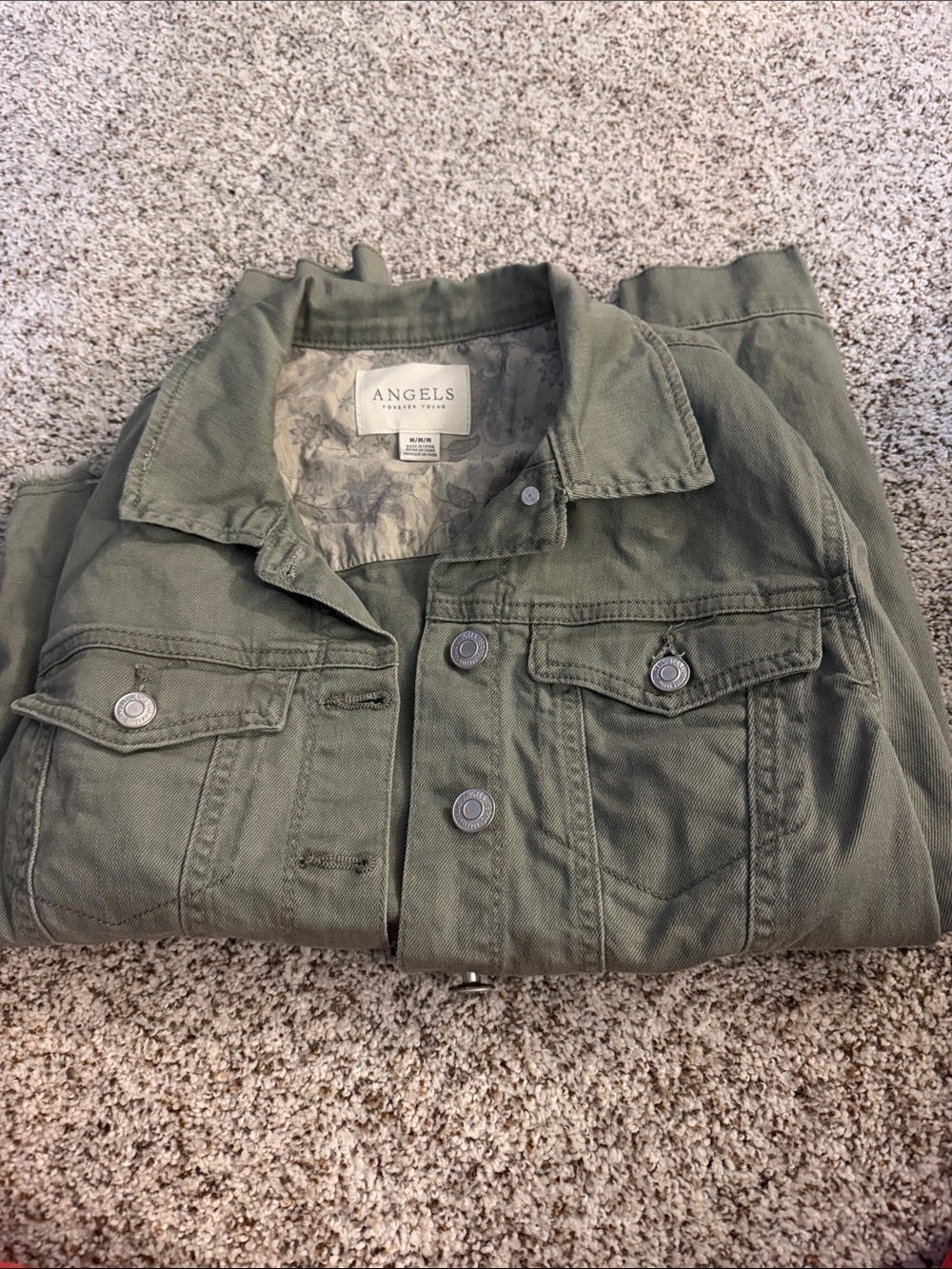 Angels Olive Green Jean Jacket with Chest Pockets